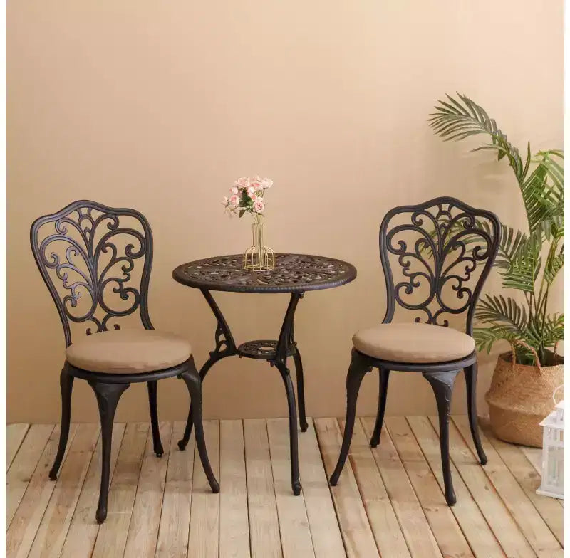 Whisen 3 Piece Patio Rust-Resistant Furniture Sets, Outdoor Aluminum 1 Round Table and 2 Chairs with Umbrella Hole