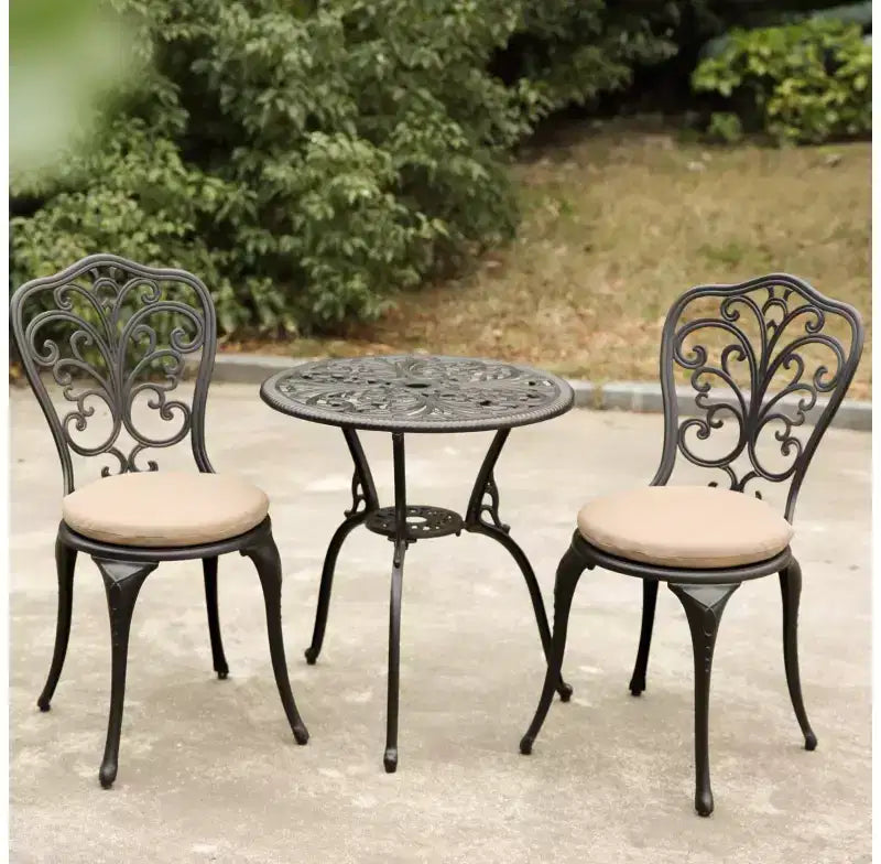 Whisen 3 Piece Patio Rust-Resistant Furniture Sets, Outdoor Aluminum 1 Round Table and 2 Chairs with Umbrella Hole