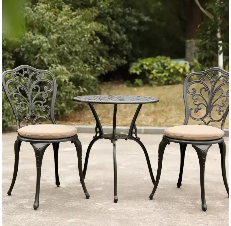 Whisen 3 Piece Patio Rust-Resistant Furniture Sets, Outdoor Aluminum 1 Round Table and 2 Chairs with Umbrella Hole