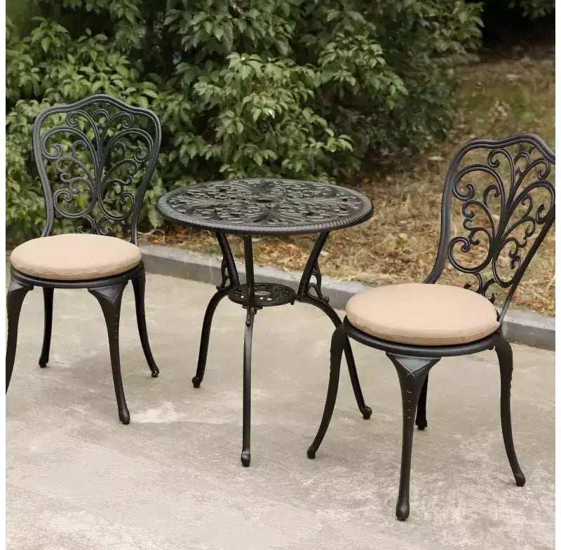 Whisen 3 Piece Patio Rust-Resistant Furniture Sets, Outdoor Aluminum 1 Round Table and 2 Chairs with Umbrella Hole