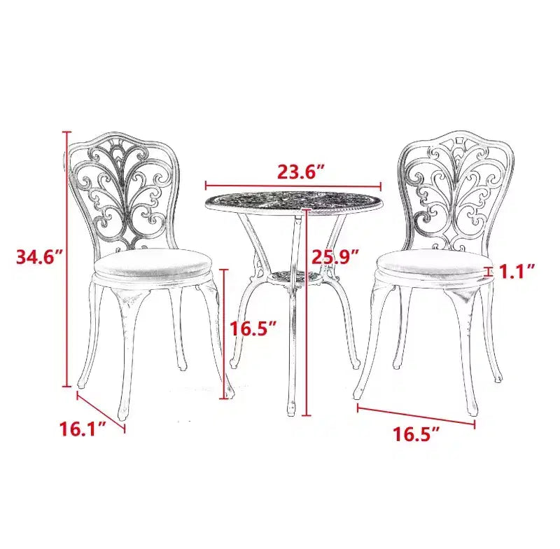 Whisen 3 Piece Patio Rust-Resistant Furniture Sets, Outdoor Aluminum 1 Round Table and 2 Chairs with Umbrella Hole