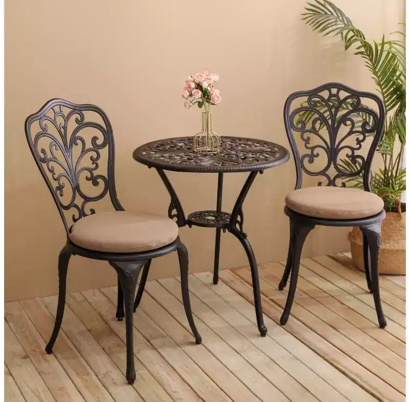 Whisen 3 Piece Patio Rust-Resistant Furniture Sets, Outdoor Aluminum 1 Round Table and 2 Chairs with Umbrella Hole