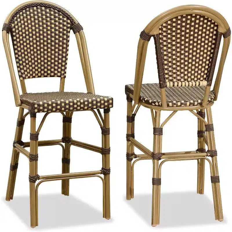 PURPLE LEAF French Bar Stool Set of 2 Patio Bar Stools with Back Rattan Chairs Wicker Bar Stool with Footrest Kitchen Island Stools Outdoor Barstool