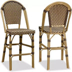 PURPLE LEAF French Bar Stool Set of 2 Patio Bar Stools with Back Rattan Chairs Wicker Bar Stool with Footrest Kitchen Island Stools Outdoor Barstool