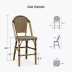 PURPLE LEAF French Bar Stool Set of 2 Patio Bar Stools with Back Rattan Chairs Wicker Bar Stool with Footrest Kitchen Island Stools Outdoor Barstool