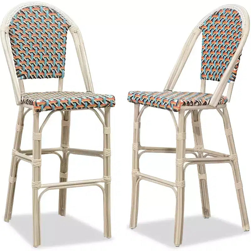 PURPLE LEAF French Bar Stool Set of 2 Patio Bar Stools with Back Rattan Chairs Wicker Bar Stool with Footrest Kitchen Island Stools Outdoor Barstool