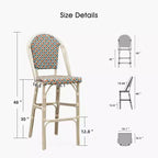 PURPLE LEAF French Bar Stool Set of 2 Patio Bar Stools with Back Rattan Chairs Wicker Bar Stool with Footrest Kitchen Island Stools Outdoor Barstool