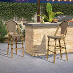 PURPLE LEAF French Bar Stool Set of 2 Patio Bar Stools with Back Rattan Chairs Wicker Bar Stool with Footrest Kitchen Island Stools Outdoor Barstool