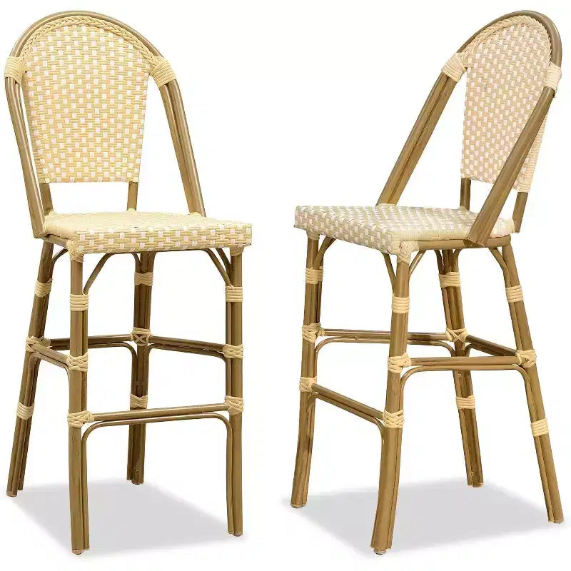 PURPLE LEAF French Bar Stool Set of 2 Patio Bar Stools with Back Rattan Chairs Wicker Bar Stool with Footrest Kitchen Island Stools Outdoor Barstool