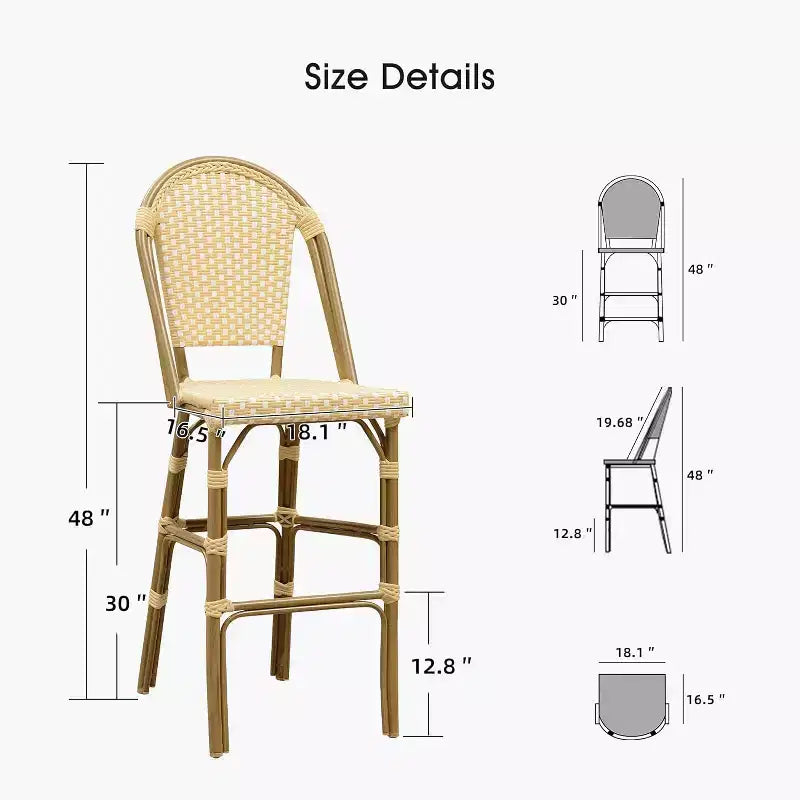 PURPLE LEAF French Bar Stool Set of 2 Patio Bar Stools with Back Rattan Chairs Wicker Bar Stool with Footrest Kitchen Island Stools Outdoor Barstool