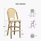 PURPLE LEAF French Bar Stool Set of 2 Patio Bar Stools with Back Rattan Chairs Wicker Bar Stool with Footrest Kitchen Island Stools Outdoor Barstool