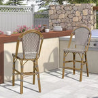 PURPLE LEAF French Bar Stool Set of 2 Patio Bar Stools with Back Rattan Chairs Wicker Bar Stool with Footrest Kitchen Island Stools Outdoor Barstool