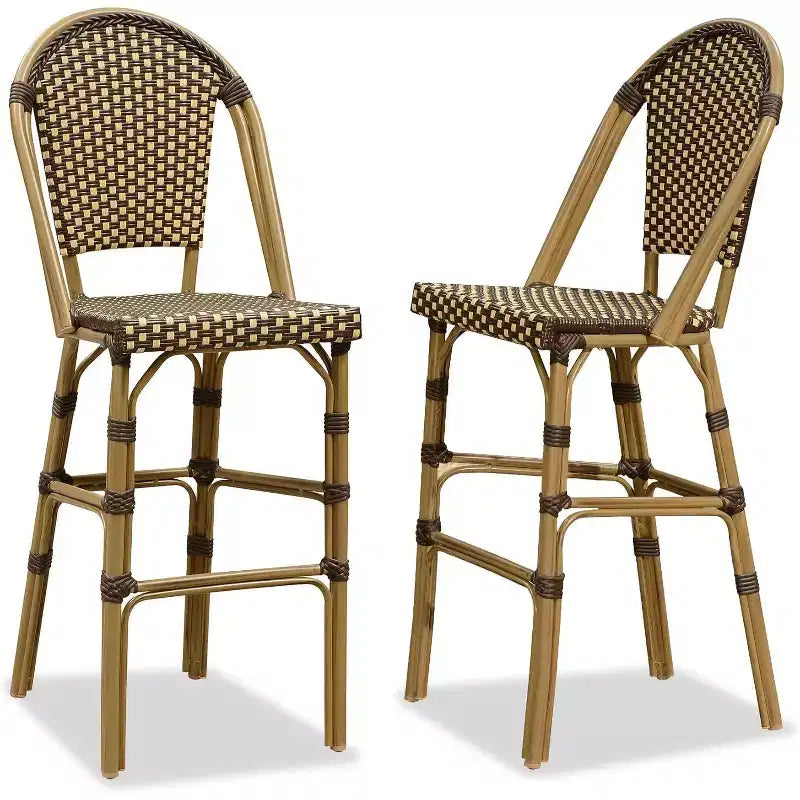PURPLE LEAF French Bar Stool Set of 2 Patio Bar Stools with Back Rattan Chairs Wicker Bar Stool with Footrest Kitchen Island Stools Outdoor Barstool