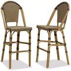 PURPLE LEAF French Bar Stool Set of 2 Patio Bar Stools with Back Rattan Chairs Wicker Bar Stool with Footrest Kitchen Island Stools Outdoor Barstool