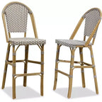 PURPLE LEAF French Bar Stool Set of 2 Patio Bar Stools with Back Rattan Chairs Wicker Bar Stool with Footrest Kitchen Island Stools Outdoor Barstool