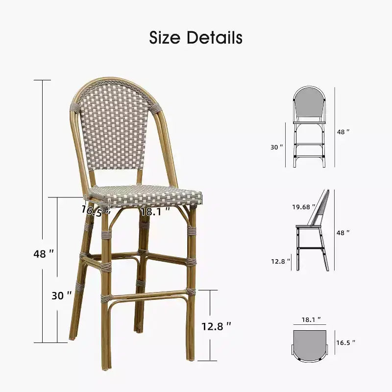 PURPLE LEAF French Bar Stool Set of 2 Patio Bar Stools with Back Rattan Chairs Wicker Bar Stool with Footrest Kitchen Island Stools Outdoor Barstool