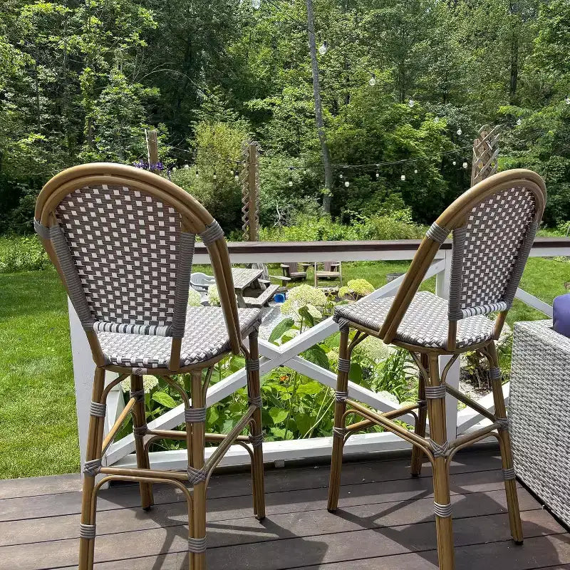 PURPLE LEAF French Bar Stool Set of 2 Patio Bar Stools with Back Rattan Chairs Wicker Bar Stool with Footrest Kitchen Island Stools Outdoor Barstool