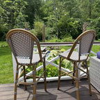 PURPLE LEAF French Bar Stool Set of 2 Patio Bar Stools with Back Rattan Chairs Wicker Bar Stool with Footrest Kitchen Island Stools Outdoor Barstool