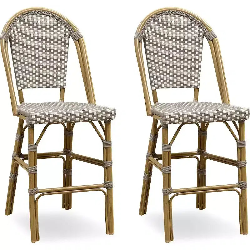PURPLE LEAF French Bar Stool Set of 2 Patio Bar Stools with Back Rattan Chairs Wicker Bar Stool with Footrest Kitchen Island Stools Outdoor Barstool