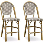 PURPLE LEAF French Bar Stool Set of 2 Patio Bar Stools with Back Rattan Chairs Wicker Bar Stool with Footrest Kitchen Island Stools Outdoor Barstool
