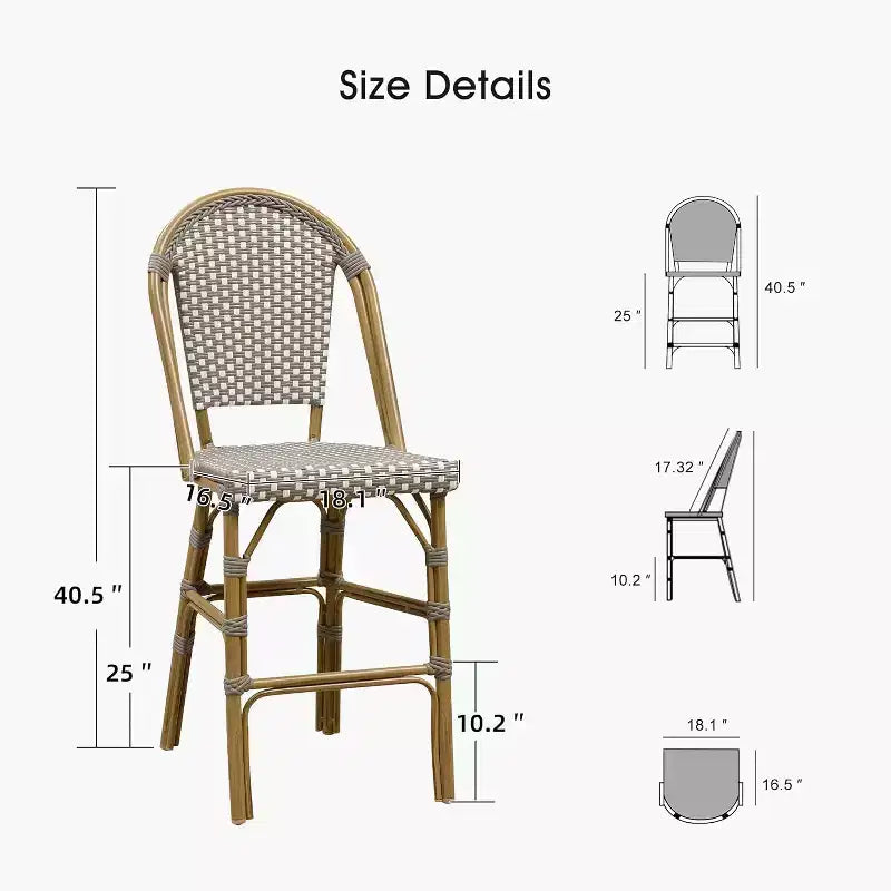 PURPLE LEAF French Bar Stool Set of 2 Patio Bar Stools with Back Rattan Chairs Wicker Bar Stool with Footrest Kitchen Island Stools Outdoor Barstool