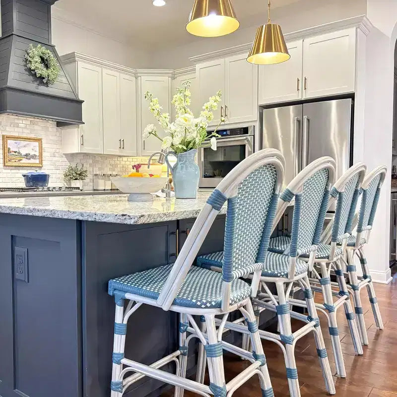 PURPLE LEAF French Bar Stool Set of 2 Patio Bar Stools with Back Rattan Chairs Wicker Bar Stool with Footrest Kitchen Island Stools Outdoor Barstool
