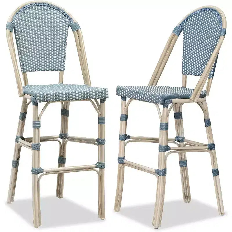 PURPLE LEAF French Bar Stool Set of 2 Patio Bar Stools with Back Rattan Chairs Wicker Bar Stool with Footrest Kitchen Island Stools Outdoor Barstool