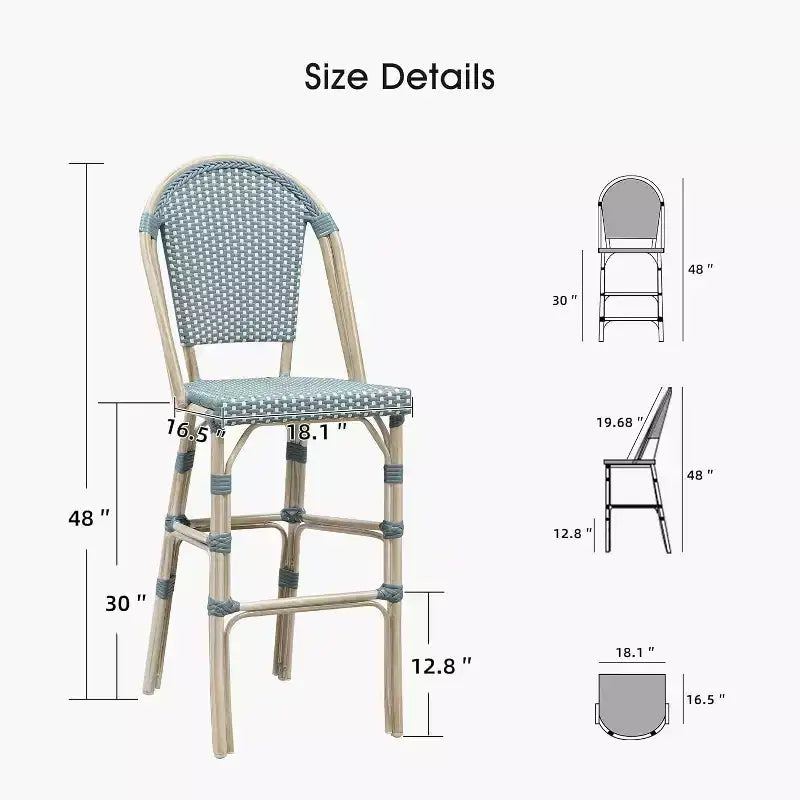PURPLE LEAF French Bar Stool Set of 2 Patio Bar Stools with Back Rattan Chairs Wicker Bar Stool with Footrest Kitchen Island Stools Outdoor Barstool
