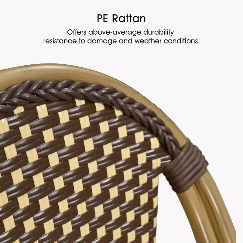 PURPLE LEAF French Bar Stool Set of 2 Patio Bar Stools with Back Rattan Chairs Wicker Bar Stool with Footrest Kitchen Island Stools Outdoor Barstool
