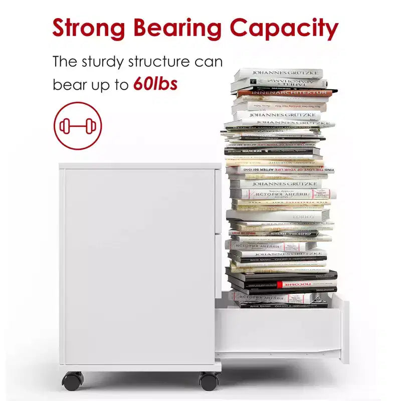 MAYEERTY 3 Drawers Vertical Filing Cabinet with Rolling Wood Mobile File Cabinets for Living Room White
