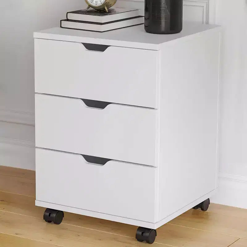 MAYEERTY 3 Drawers Vertical Filing Cabinet with Rolling Wood Mobile File Cabinets for Living Room White
