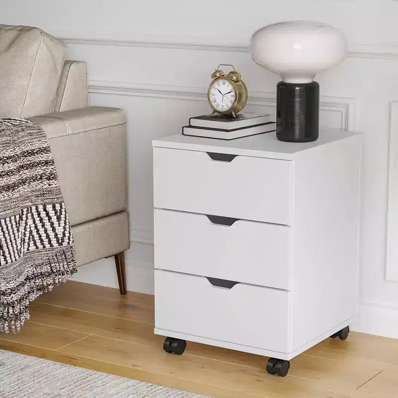 MAYEERTY 3 Drawers Vertical Filing Cabinet with Rolling Wood Mobile File Cabinets for Living Room White