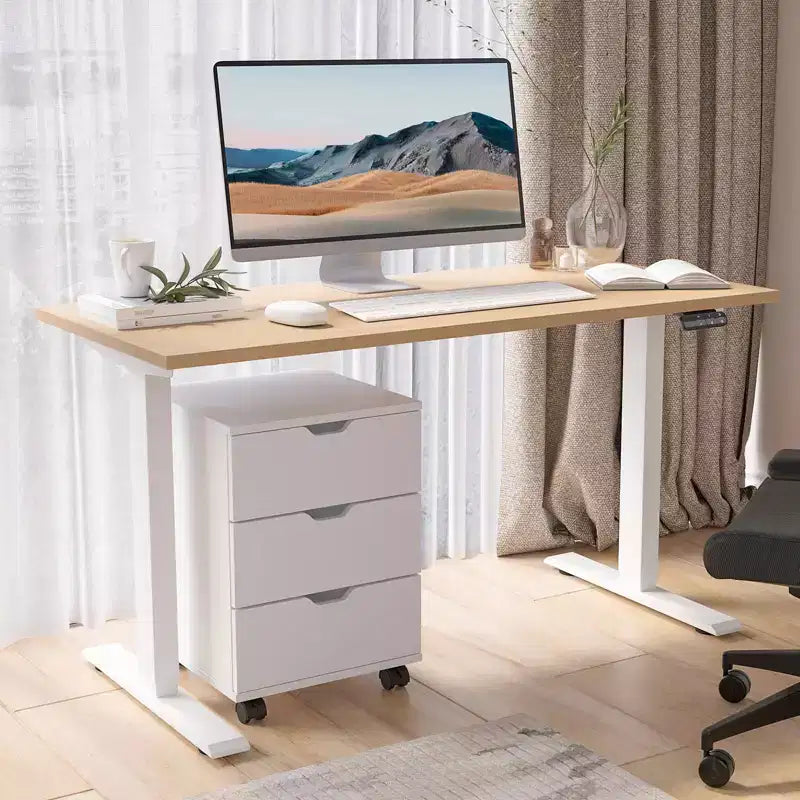 MAYEERTY 3 Drawers Vertical Filing Cabinet with Rolling Wood Mobile File Cabinets for Living Room White