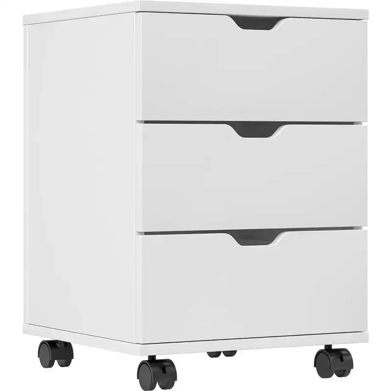 MAYEERTY 3 Drawers Vertical Filing Cabinet with Rolling Wood Mobile File Cabinets for Living Room White
