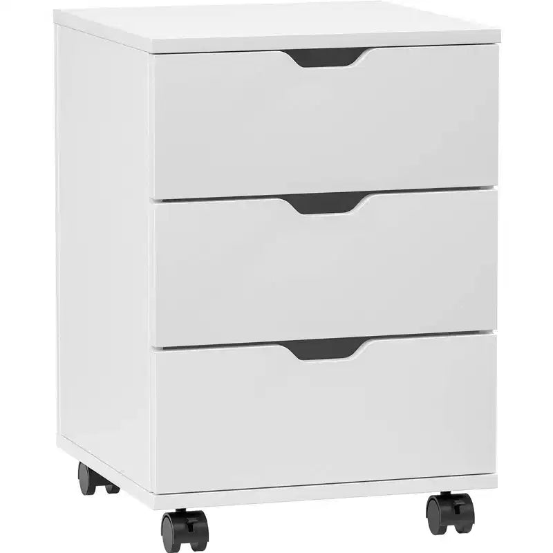 MAYEERTY 3 Drawers Vertical Filing Cabinet with Rolling Wood Mobile File Cabinets for Living Room White