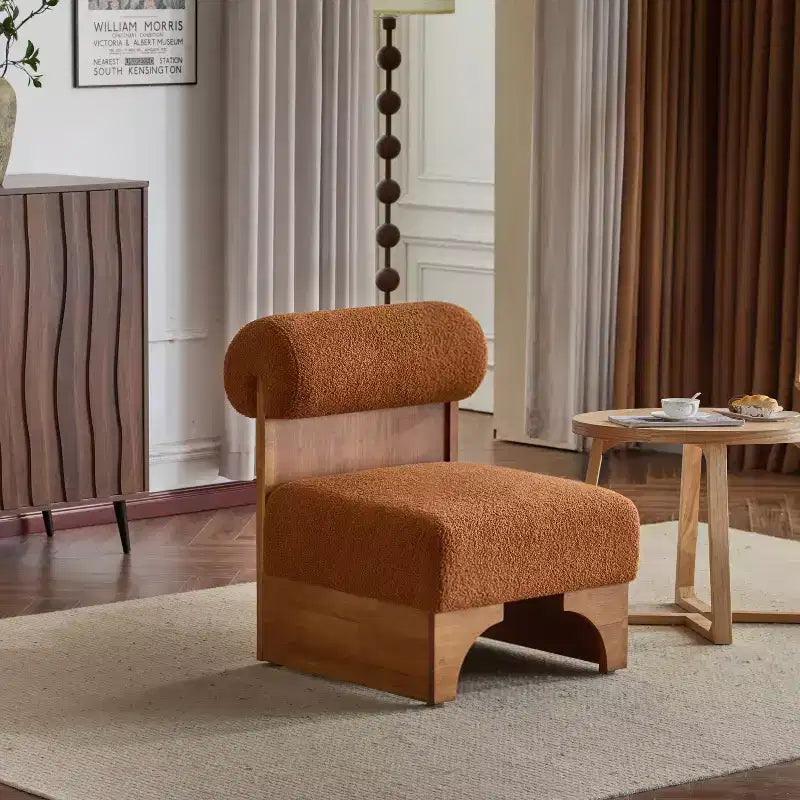 Modern Boucle Lounge Chair with Solid Wood Frame and Rolled Backrest, Soft Upholstery, for Various Rooms