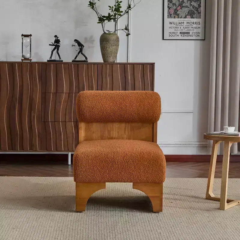 Modern Boucle Lounge Chair with Solid Wood Frame and Rolled Backrest, Soft Upholstery, for Various Rooms
