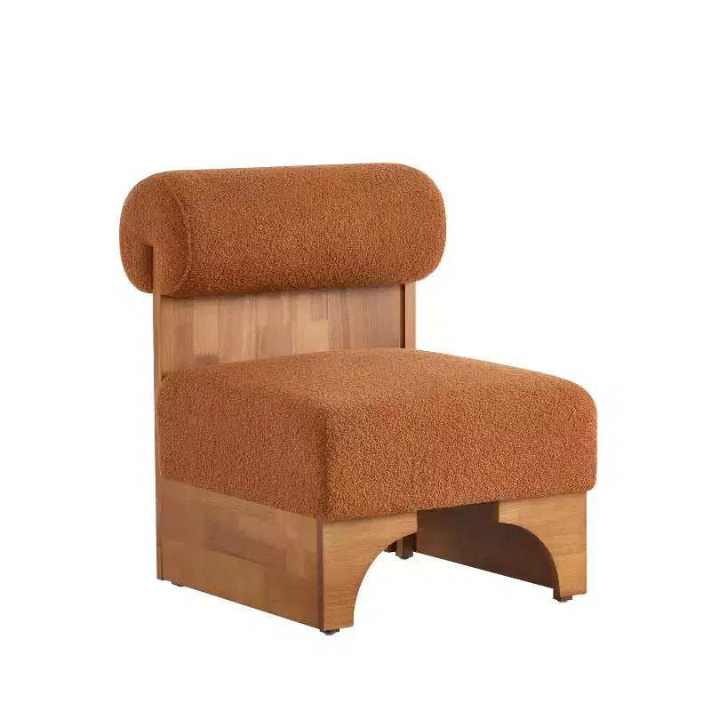 Modern Boucle Lounge Chair with Solid Wood Frame and Rolled Backrest, Soft Upholstery, for Various Rooms