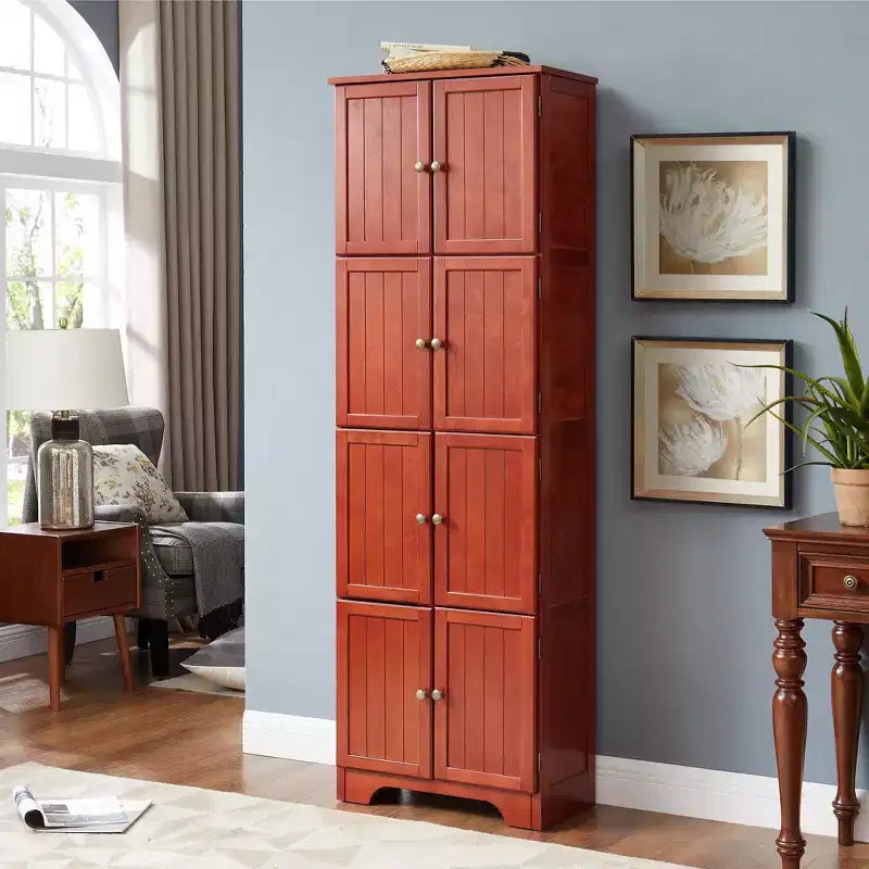 72-Inch Tall Storage Cabinet with 8 Doors and 4 Shelves for Living Room, Kitchen, or Office