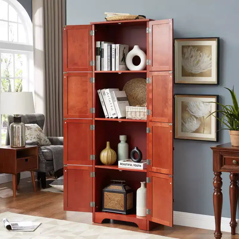 72-Inch Tall Storage Cabinet with 8 Doors and 4 Shelves for Living Room, Kitchen, or Office
