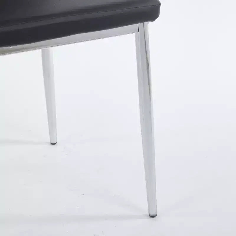 Set of 4 Dining Chairs with Chrome Color Legs and Black Seats, Comfortable and Durable
