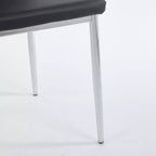 Set of 4 Dining Chairs with Chrome Color Legs and Black Seats, Comfortable and Durable