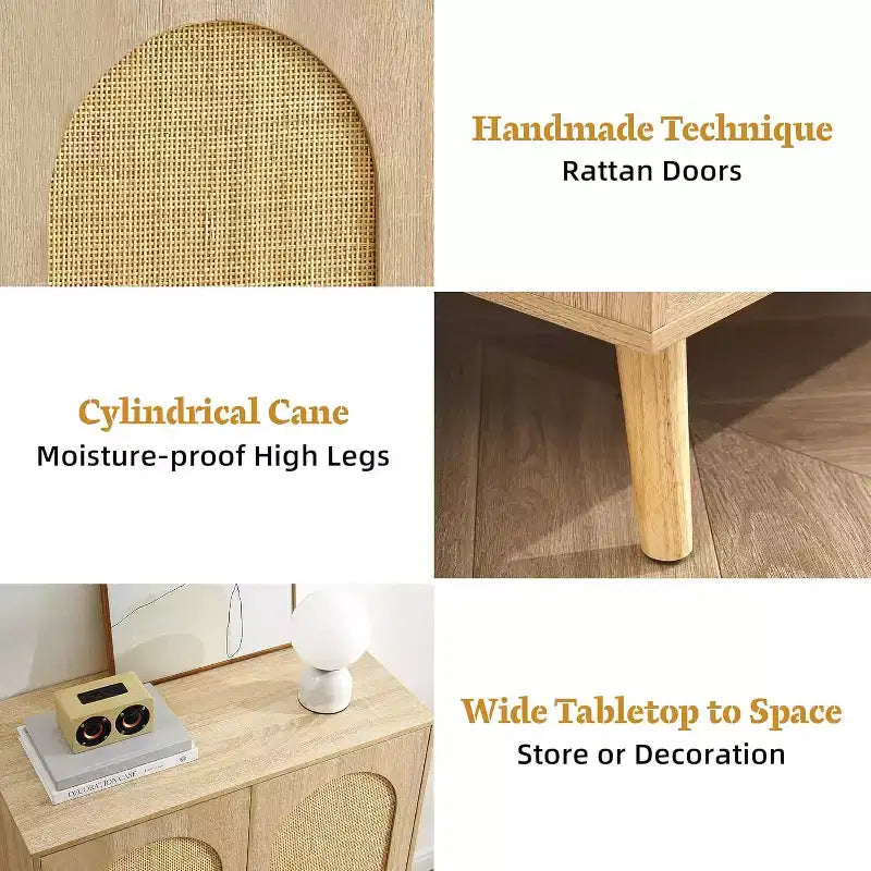 4-Tier Rattan Shoe Cabinet with Adjustable Shelf for Entryway, Freestanding Shoe Rack for Living Room, Dining Room