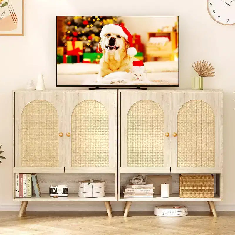4-Tier Rattan Shoe Cabinet with Adjustable Shelf for Entryway, Freestanding Shoe Rack for Living Room, Dining Room