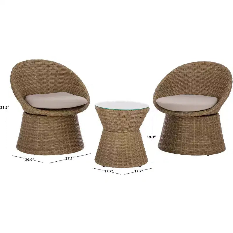 Drew Swivel Bistro Set - Indoor/Outdoor - PAT7544 - Natural/Taupe - Safavieh