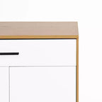 JVNOXK Four-tier shoe rack, freestanding wooden shoe cabinet, featuring two white cabinet doors and adjustable shelves, ideal for entryways