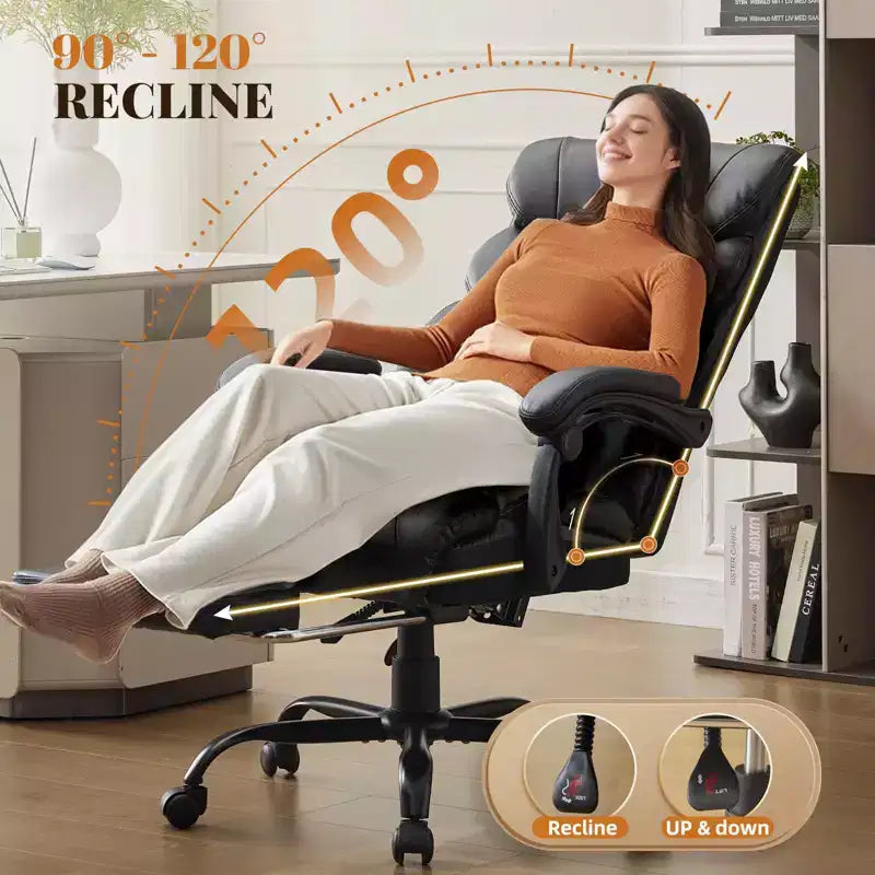 Office Desk Chair, 500 LBS Big and Tall Executive Chair with Footrest, 90-155 Recline Leather Gaming Chair