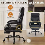 Office Desk Chair, 500 LBS Big and Tall Executive Chair with Footrest, 90-155 Recline Leather Gaming Chair