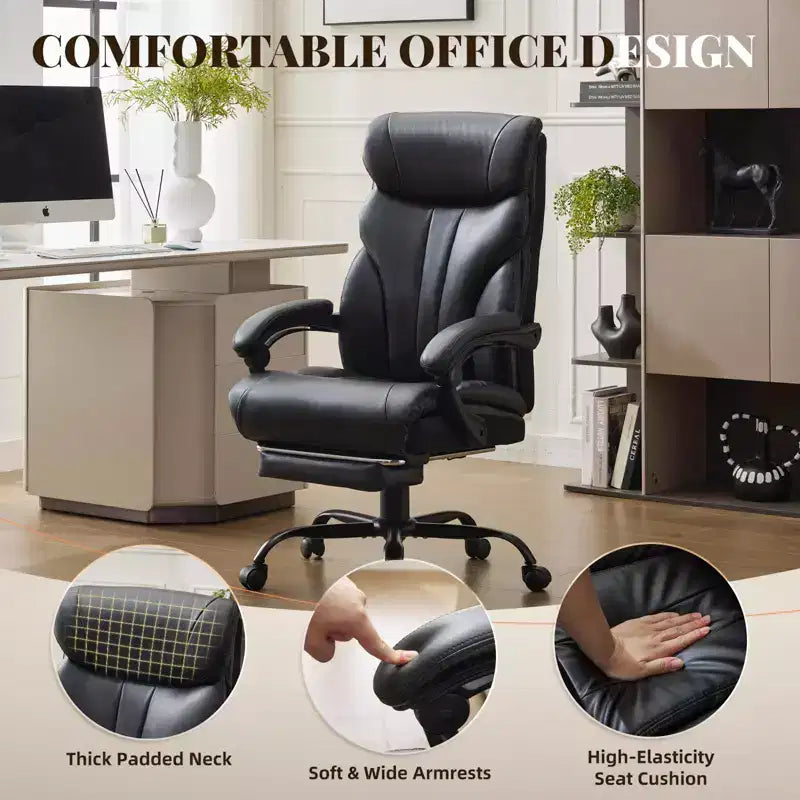 Office Desk Chair, 500 LBS Big and Tall Executive Chair with Footrest, 90-155 Recline Leather Gaming Chair