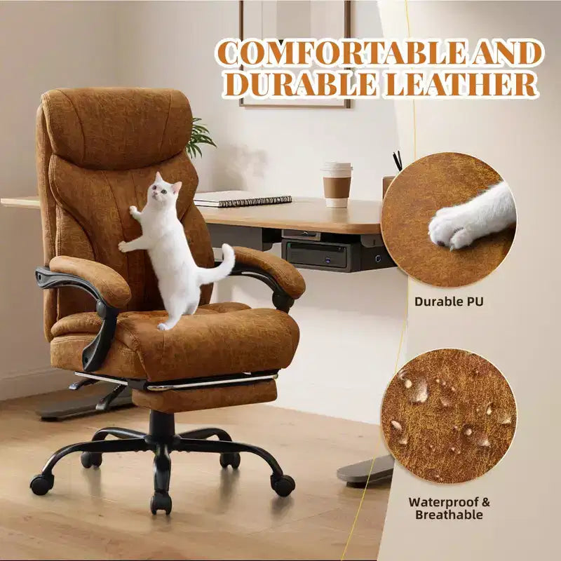 Office Desk Chair, 500 LBS Big and Tall Executive Chair with Footrest, 90-155 Recline Leather Gaming Chair